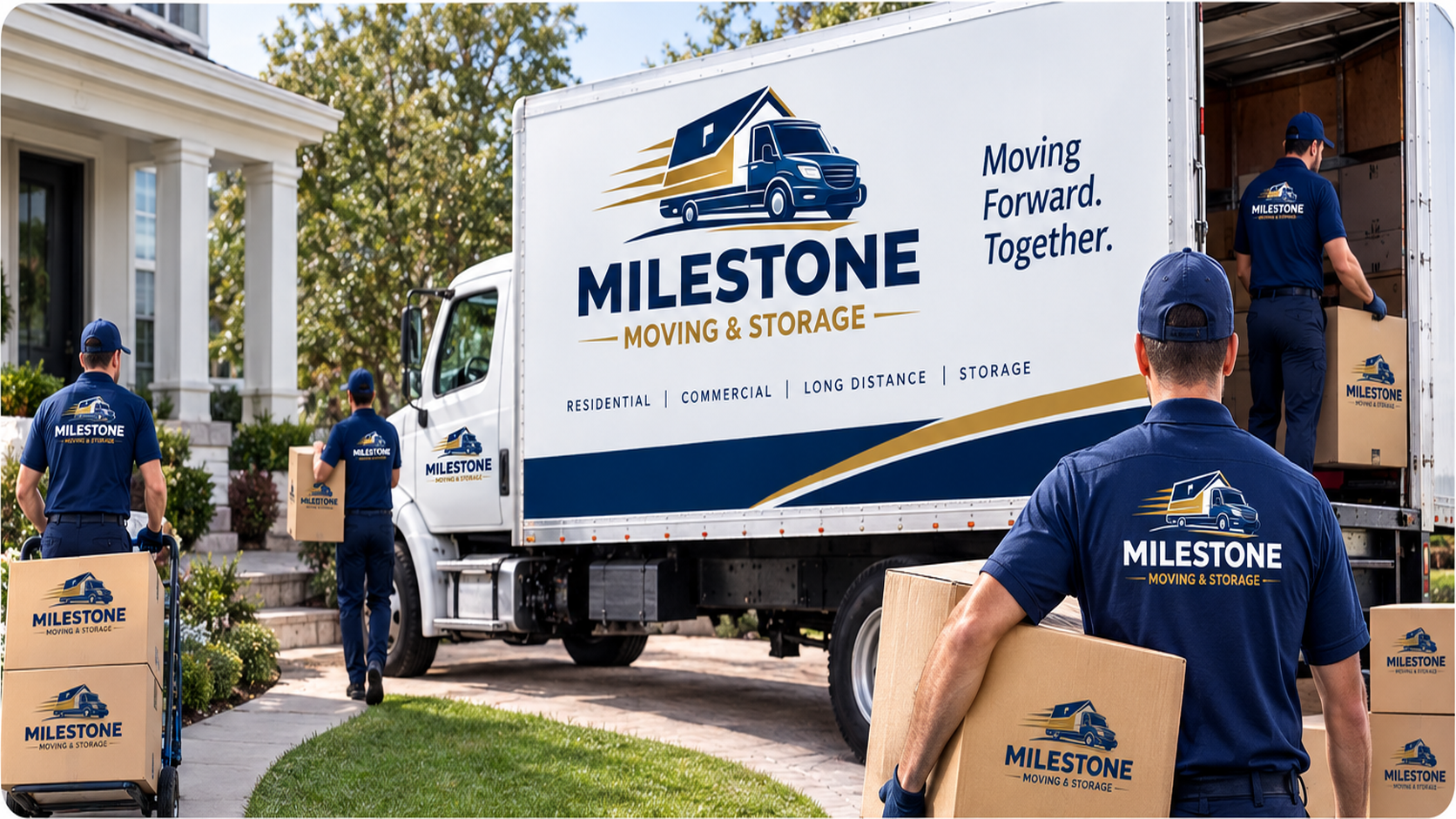 Moving crew unloading a truck at a home